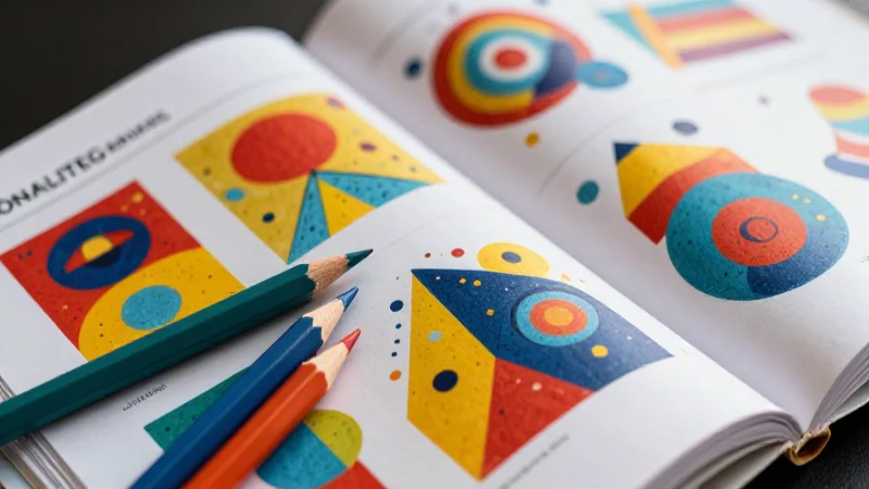 Lápices vibrantes ilustran formas geométricas con estilo moderno