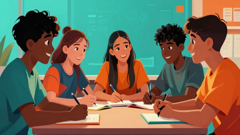 Adolescentes diversos estudian en colores vibrantes