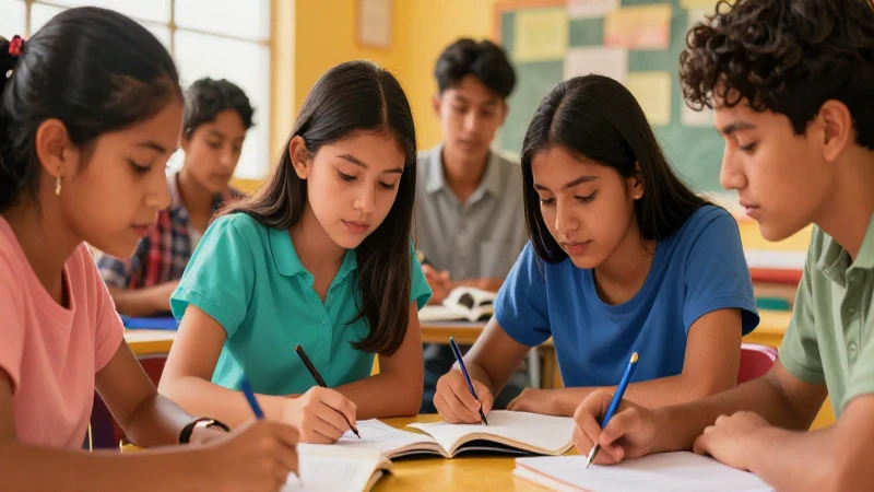 Estudiantes mexicanos diversos estudian juntos vibrante