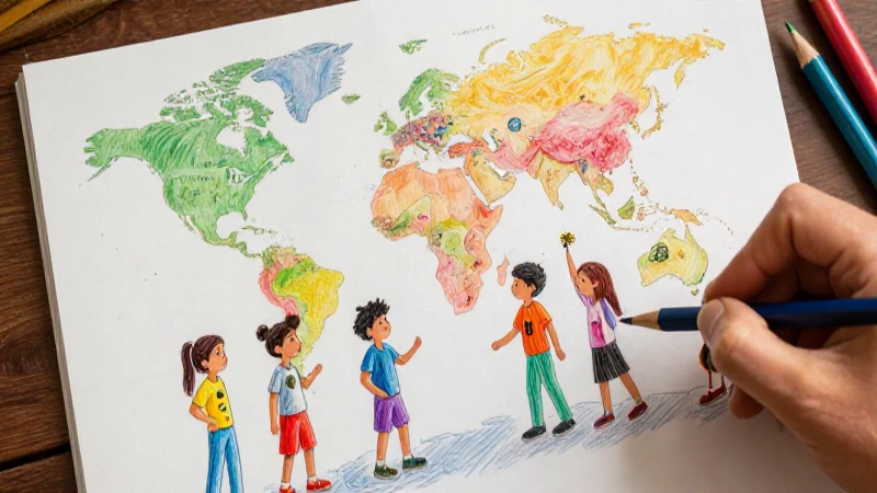 Ilustración didáctica vibrante sobre culturas infantiles