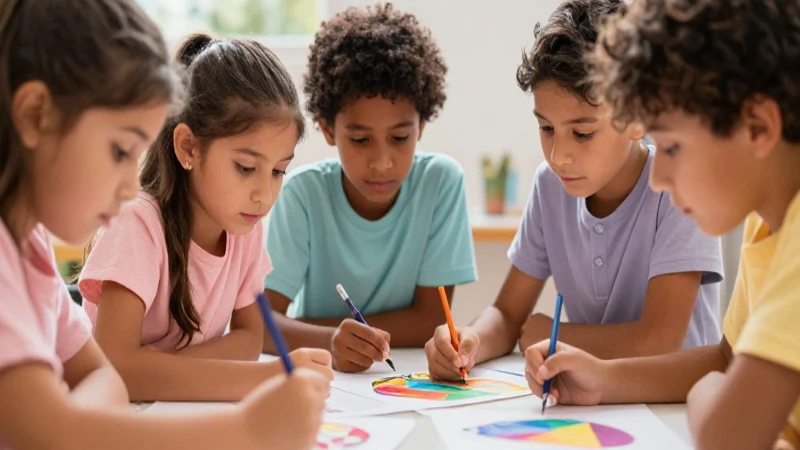 Niños colaboran en arte vibrante y colorido