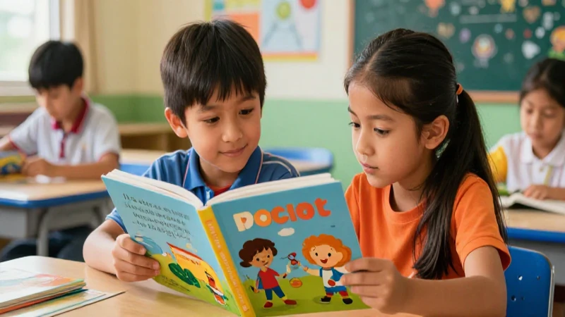 Niños leen libros en un aula vibrante