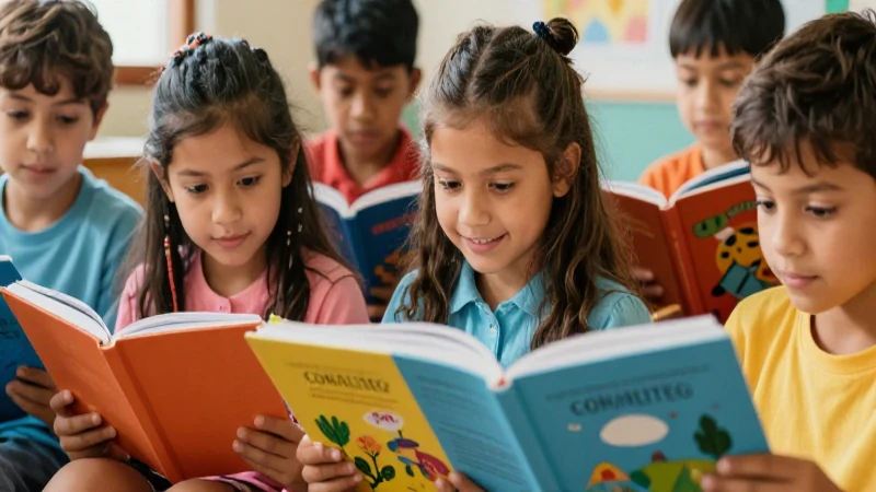 Niños diversos leen juntos con luz cálida