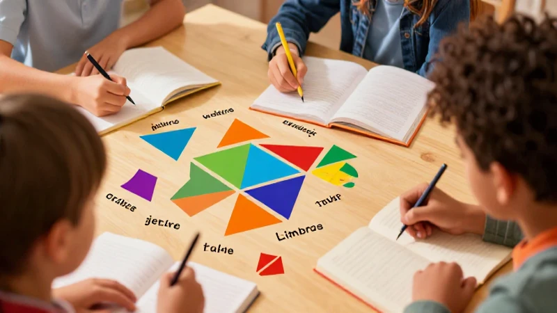 Estudiantes aprenden idiomas con diseño vibrante y limpio