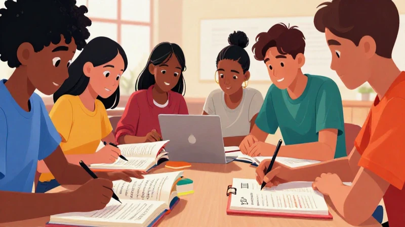 Jóvenes diversos estudian idiomas, ilustración vibrante