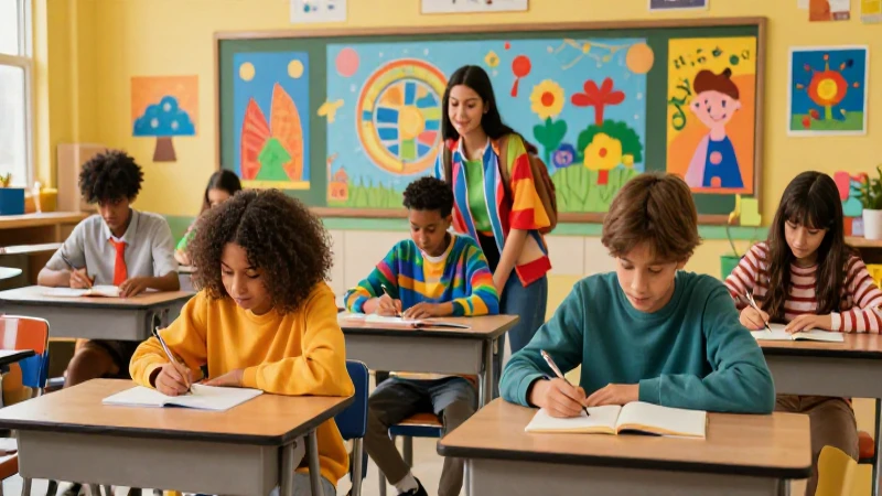 Aula vibrante con adolescentes aprendiendo activamente