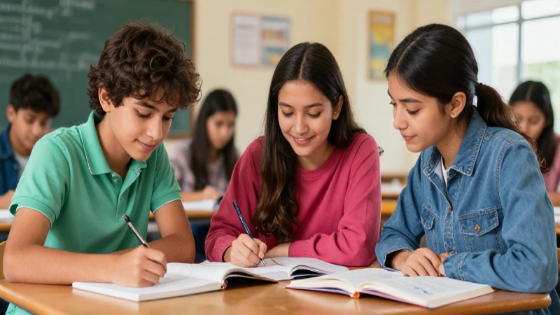 Estudiantes sonrientes estudian con colores llamativos