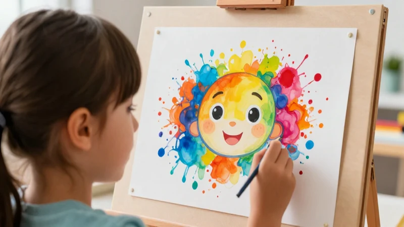 Niño pinta arte vibrante con luz suave