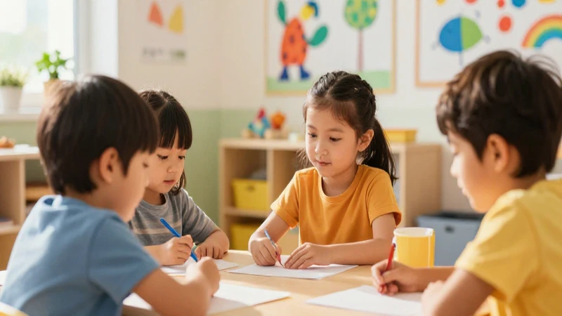 Niños aprenden juntos en un aula alegre