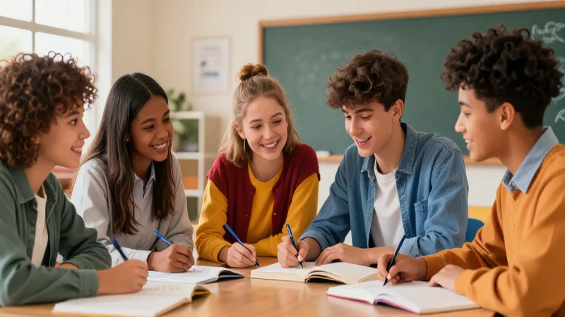 Múltiples lenguajes Tercer grado de Secundaria (2025-2026) 19 Adolescentes aprenden juntos en clase colorida
