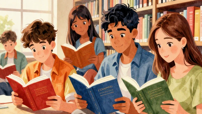 Múltiples lenguajes Tercer grado de Secundaria (2025-2026) 22 Jóvenes leen libros en biblioteca cálida