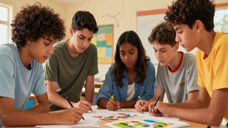 Múltiples lenguajes Tercer grado de Secundaria (2025-2026) 23 Adolescentes colaboran en un proyecto educativo colorido