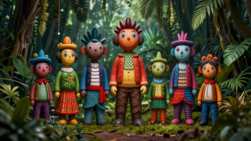 Alebrijes vibrantes emergen de una jungla rica