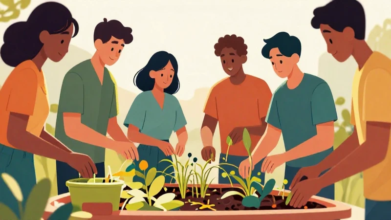 Jardín comunitario vibrante, estilo educativo moderno