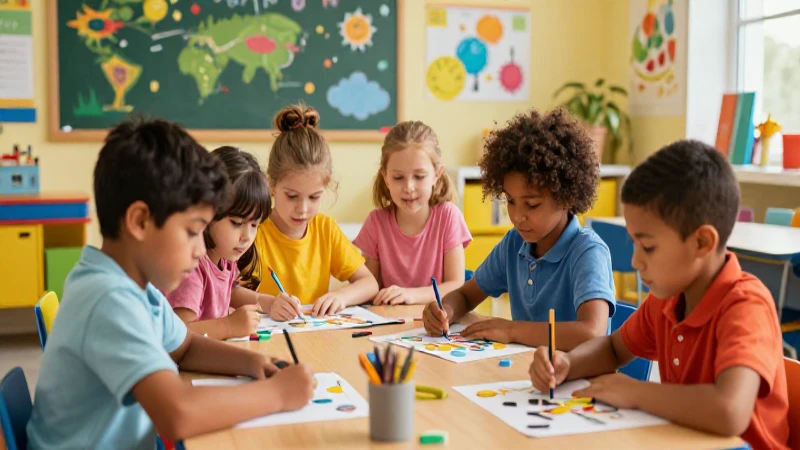 Aula vibrante e ilustrada con estudiantes felices