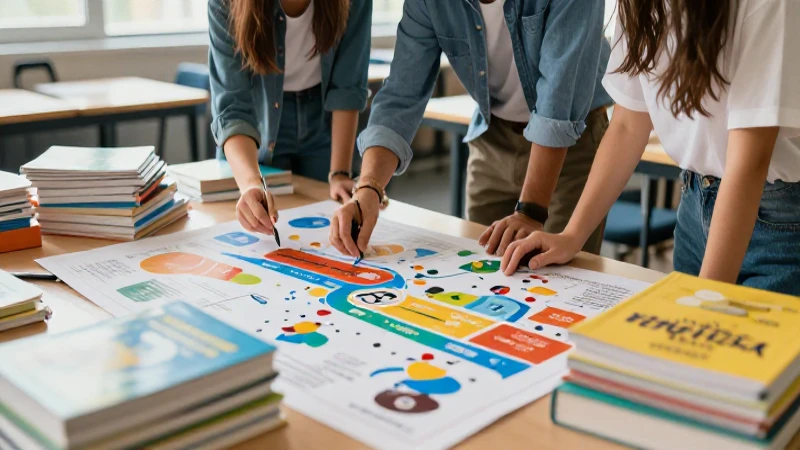 Estudiantes crean infografía educativa vibrante y profesional