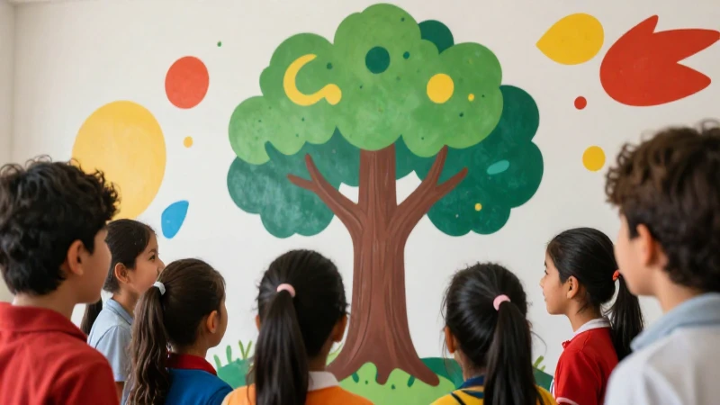 Mural infantil vibrante celebra el aprendizaje