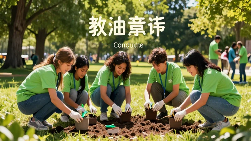 Voluntarios siembran juntos en un parque vibrante