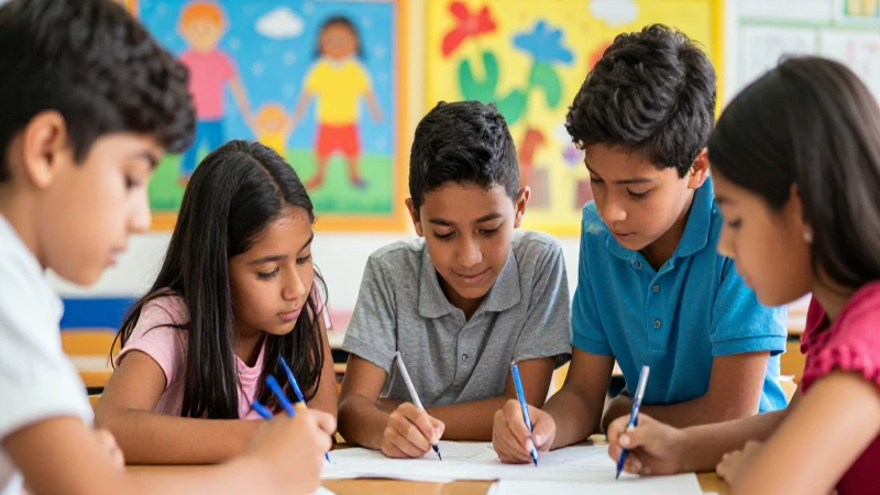 Nuestro libro de proyectos tomo 1 Primer grado de Telesecundaria (2025-2026) 21 Aula colorida y llena de estudiantes trabajando