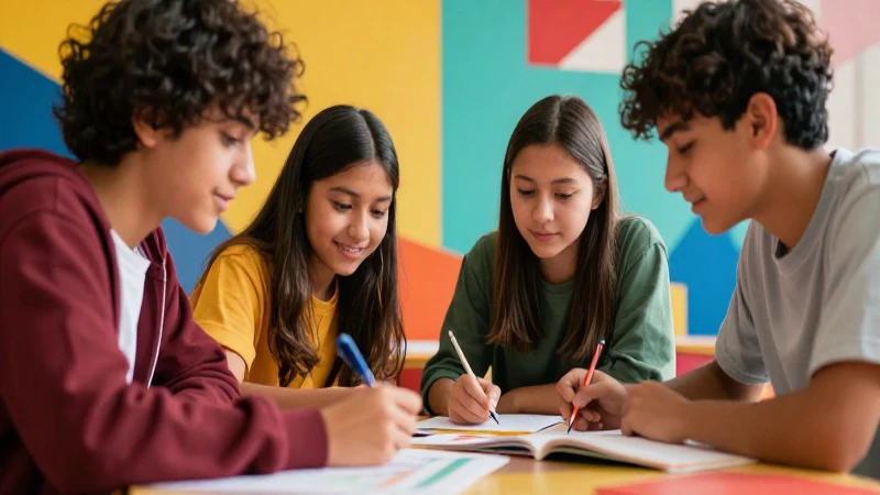 Ilustración vibrante y educativa sobre jóvenes colaborando
