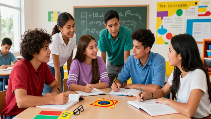 Estudiantes mexicanos aprenden en clase colorida y dinámica