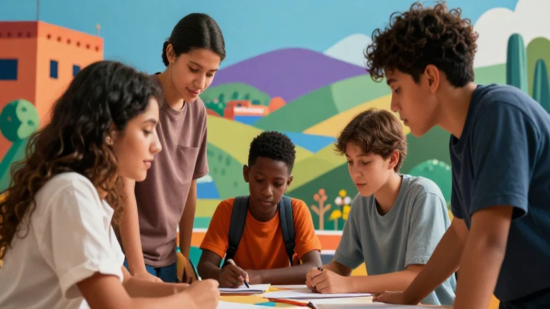 Ilustración educativa colorida y dinámica