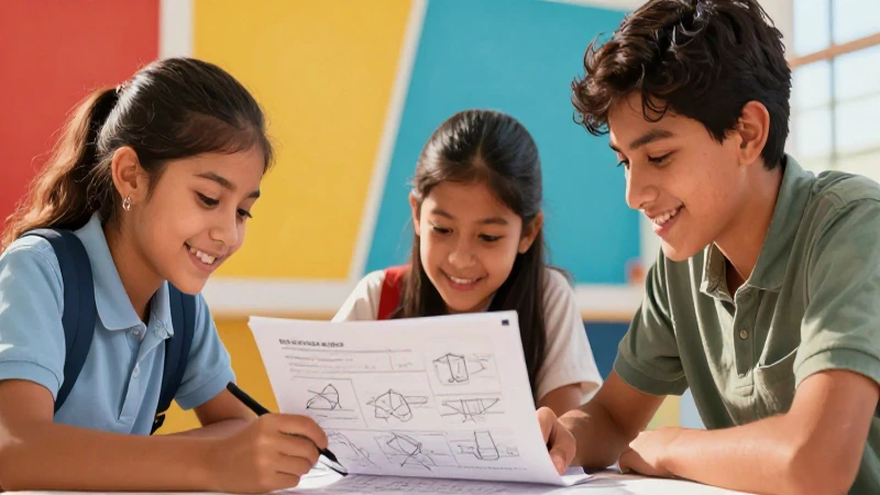 Ilustración vibrante de estudiantes mexicanos estudiando