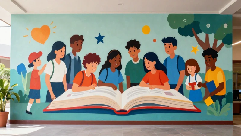 Nuestro libro de proyectos tomo 3 Tercer grado de Telesecundaria (2025-2026) 22 Mural educativo vibrante con estudiantes colaborando