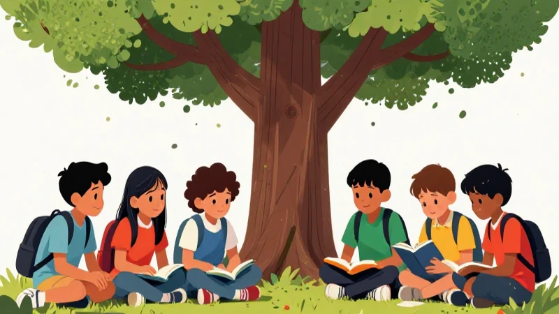 Nuestros saberes: Libro para alumnos, maestros y familia Cuarto grado (2025-2026) 17 Ilustración colorida muestra niños aprendiendo juntos