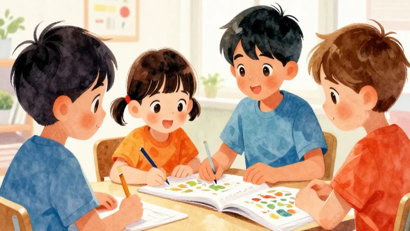 Nuestros saberes: Libro para alumnos, maestros y familia Cuarto grado (2025-2026) 18 Ilustración vibrante: niños aprendiendo en escena dinámica