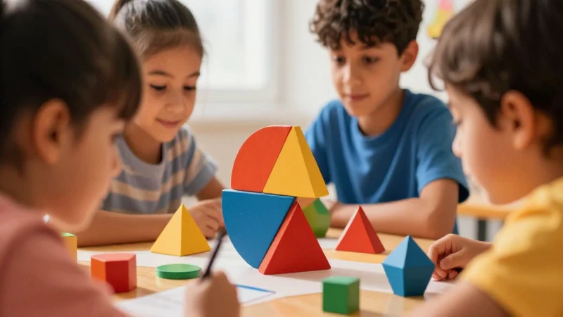 Nuestros saberes: Libro para alumnos, maestros y familia Cuarto grado (2025-2026) 16 Niños aprendiendo en arte geométrico vibrante