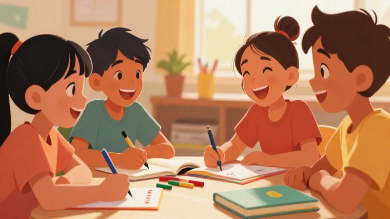 Nuestros saberes: Libro para alumnos, maestros y familia Cuarto grado (2025-2026) 19 Niños aprendiendo con arte y colores vibrantes