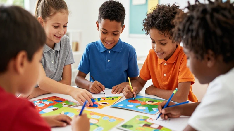 Ilustración vibrante y didáctica de niños aprendiendo