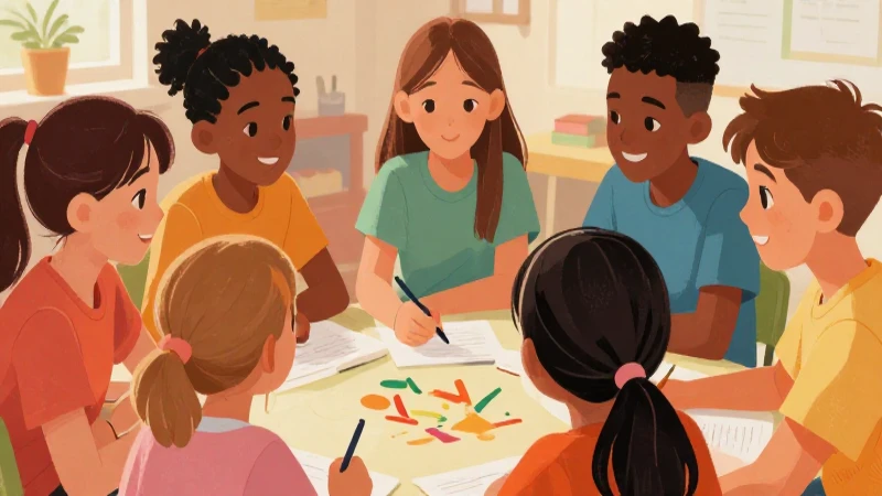 Niños aprenden juntos en arte colorido