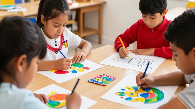Nuestros saberes: México, grandeza y diversidad (4°, 5° y 6°) (2025-2026) 38 Aula infantil vibrante con arte folclórico mexicano