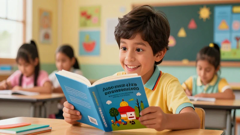 Niño aprende alegremente en aula colorida
