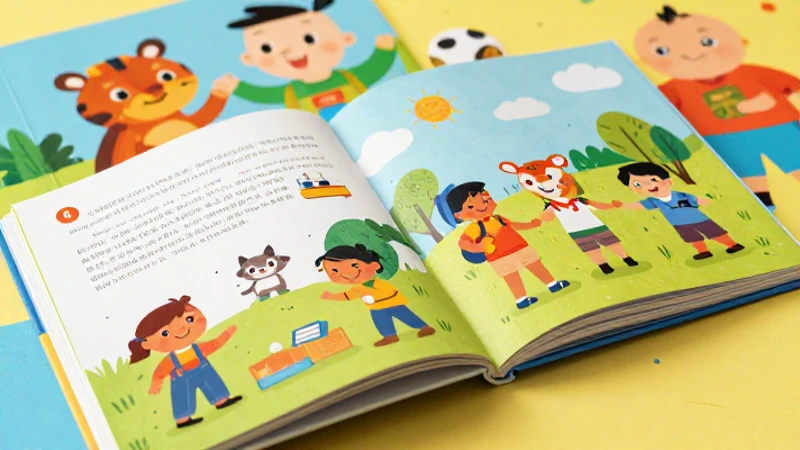 Ilustración alegre y colorida con niños aprendiendo
