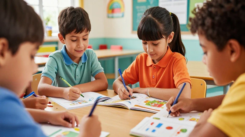 Niños aprenden alegremente en un aula vibrante