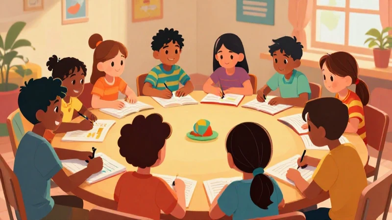 Niños diversos aprenden en ilustración vibrante
