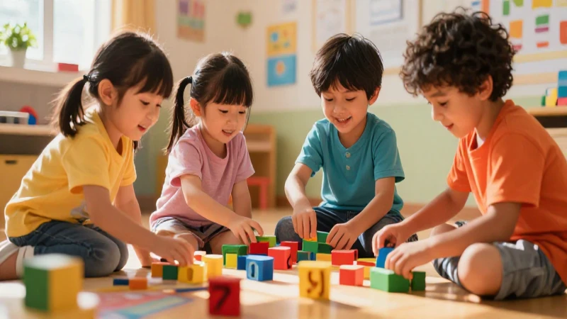 Niños aprenden jugando alegremente con bloques