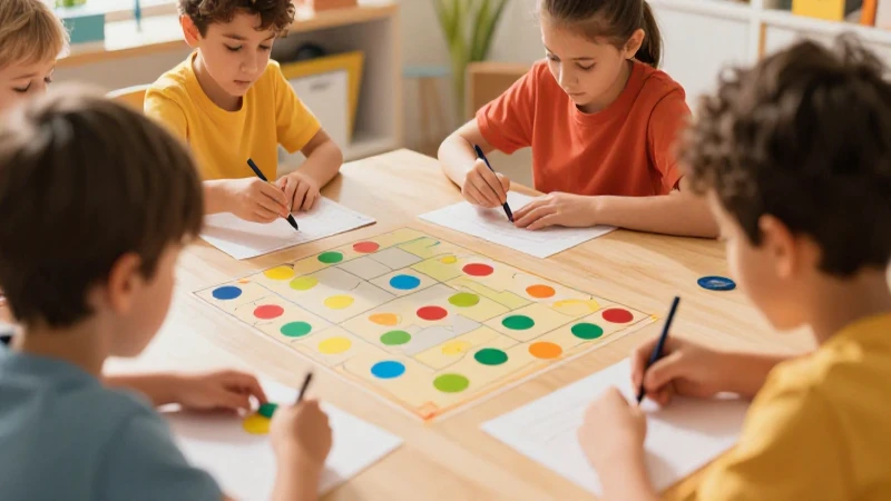 Niños jugando alegremente con un arte educativo