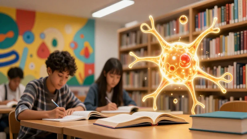 Estudio intenso en una biblioteca vibrante y moderna