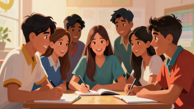 Estudiantes sonrientes estudian juntos con luz cálida