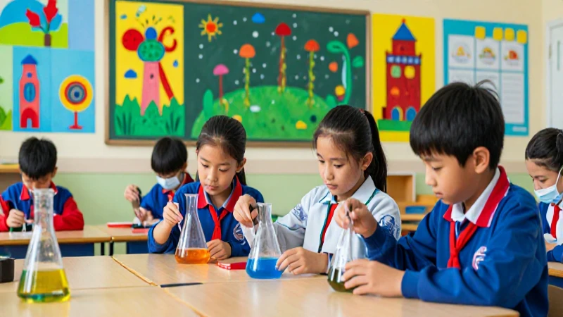 Niños exploran ciencia en aula alegre