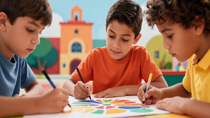 Ilustración educativa vibrante de proyecto escolar
