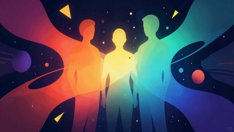 Ilustración vibrante y abstracta con siluetas humanas