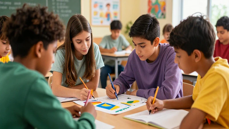 Aula vibrante, estudiantes colaborando académicamente