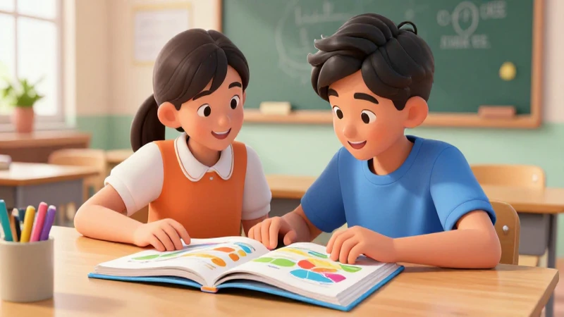 Ilustración vibrante muestra estudiantes leyendo con alegría