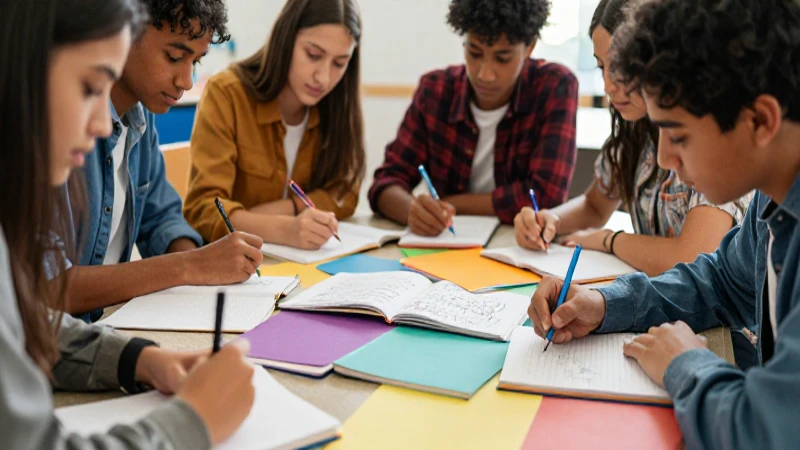 Jóvenes estudiando en ilustración vibrante y moderna