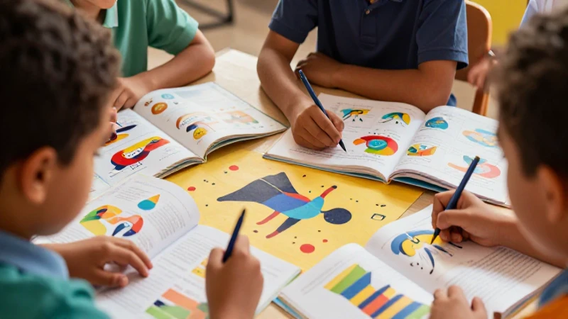 Niños colaboran en arte educativo vibrante